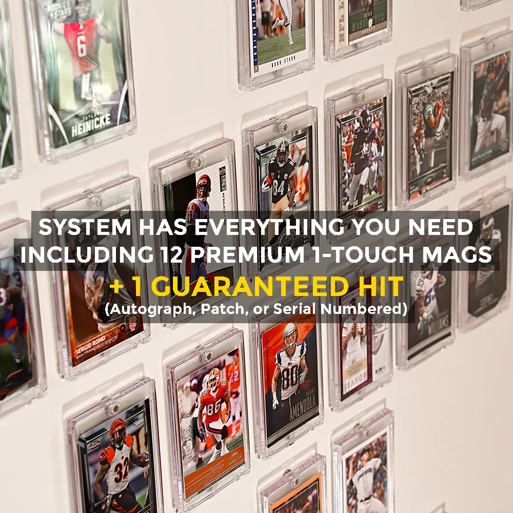 Close-up of trading cards in FlexDeez magnetic display cases
