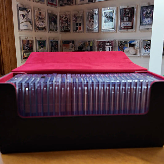 Open front view of FlexDeez carry case for card displays