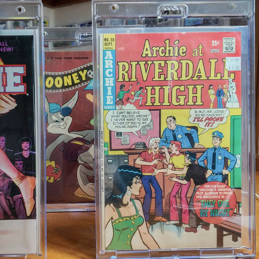 Vintage Archie comics displayed in FlexDeez magnetic comic book frames