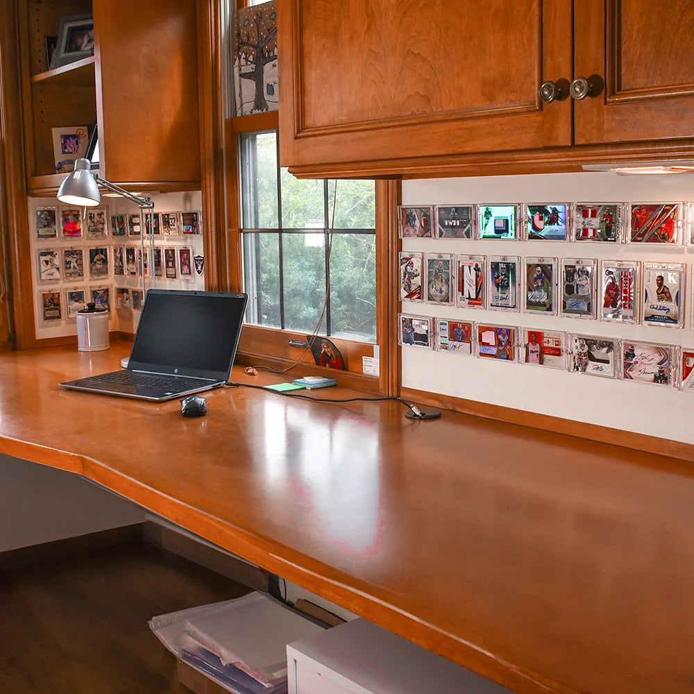 Panoramic office view of FlexDeez trading card wall system